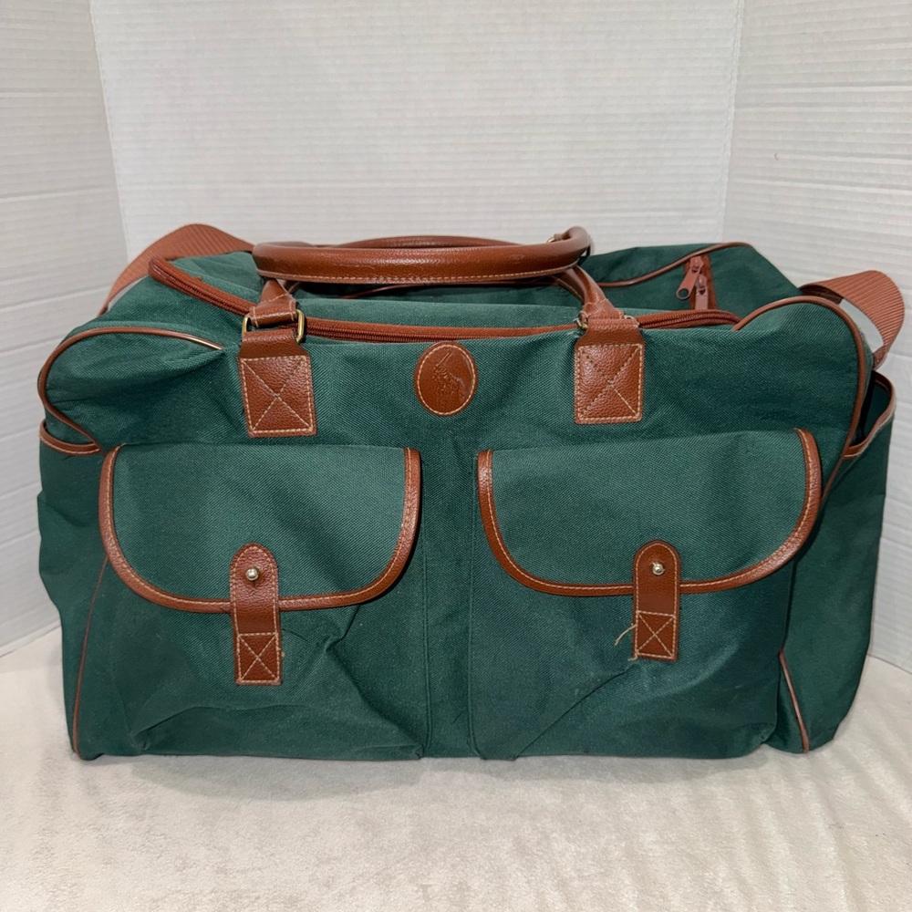 Vintage 90s Polo Ralph Lauren Green Duffle Weekender Travel X-Large Bag-Unisex
